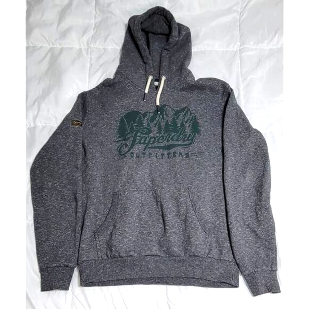 SUPERDRY Sweatshirt Adult Small Grey/Black Script Style Mountain Pullover Hoodie